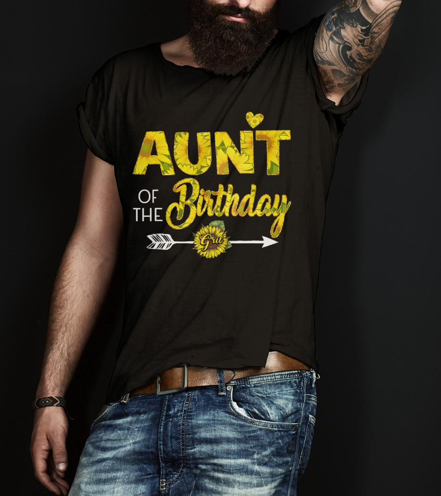 Aunt Of The Birthday Girl Sunflower Arrow Heart T-Shirt