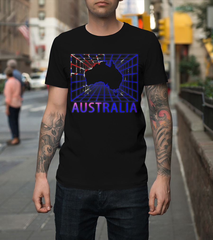 Australia Map Retro Grid T-Shirt