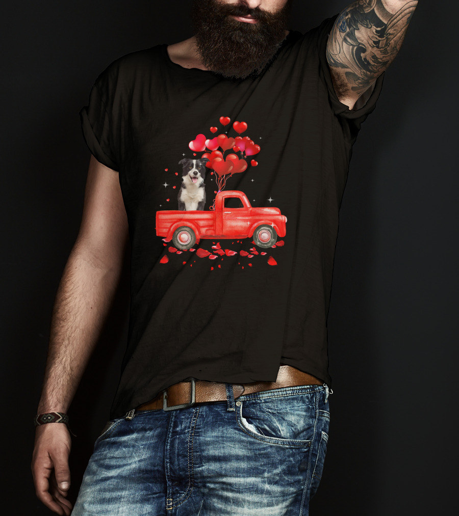 Australian Shepherd Valentine Hearts Red Truck Dog T-Shirt