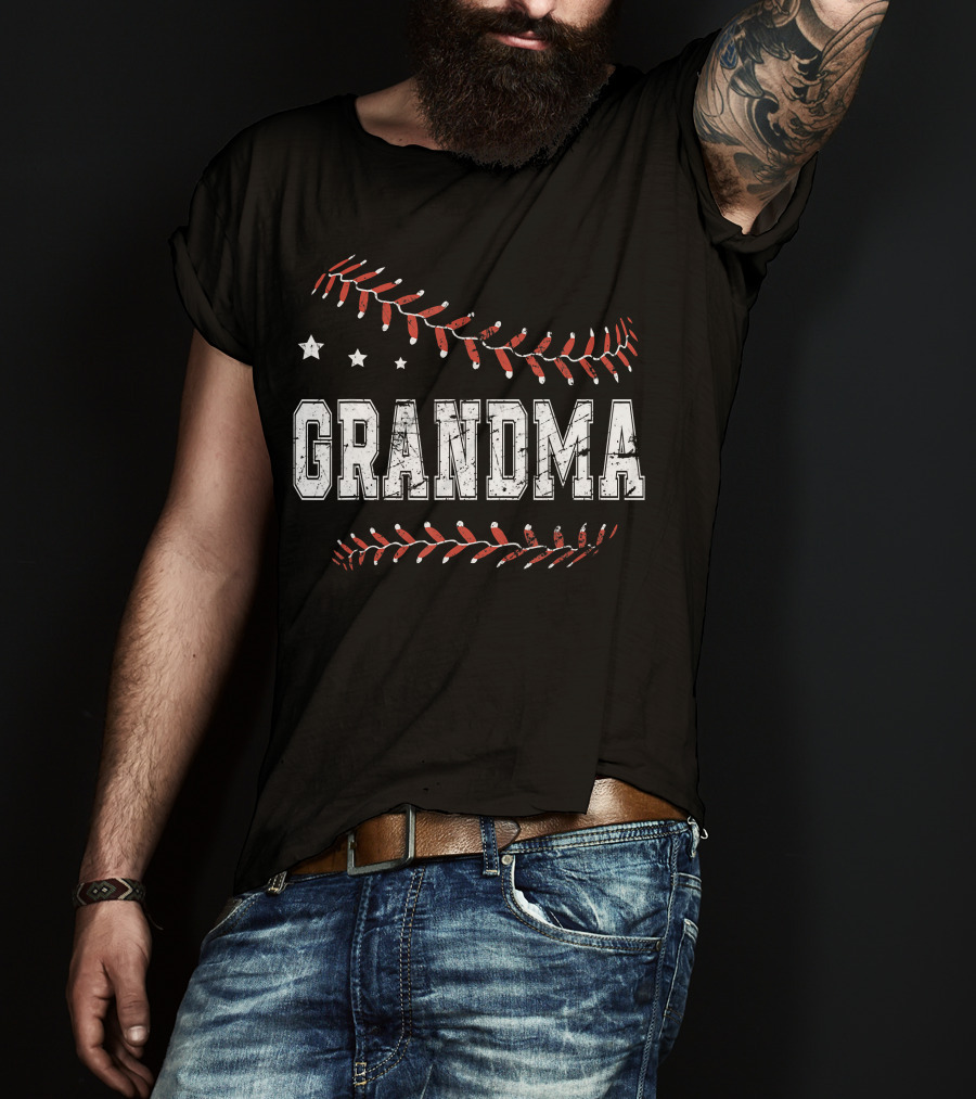 Grandma Baseball Love With Stars And Stitching T-Shirt