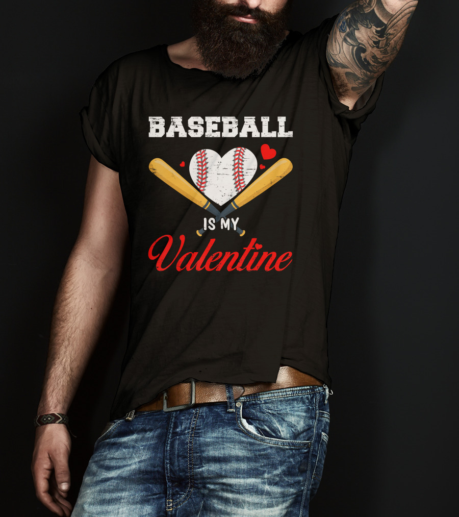 Baseball Heart With Bats Is My Valentine T-Shirt