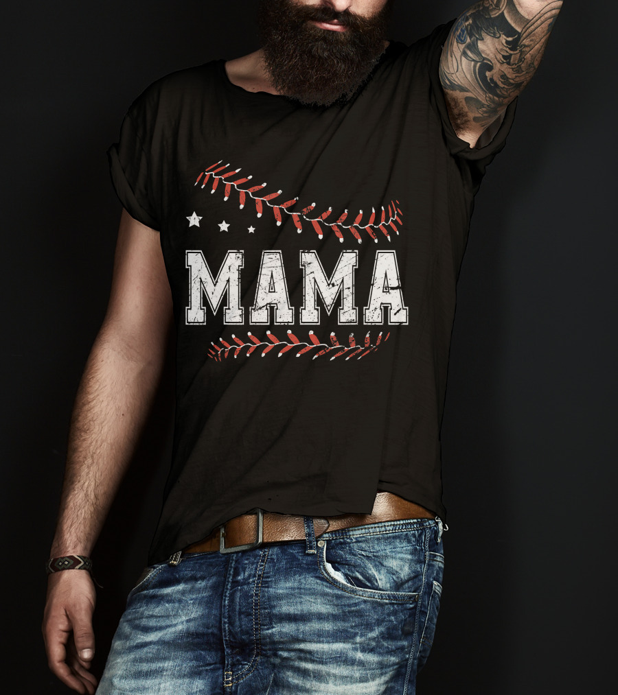 Mama Love Baseball Softball Stars Stitches T-Shirt