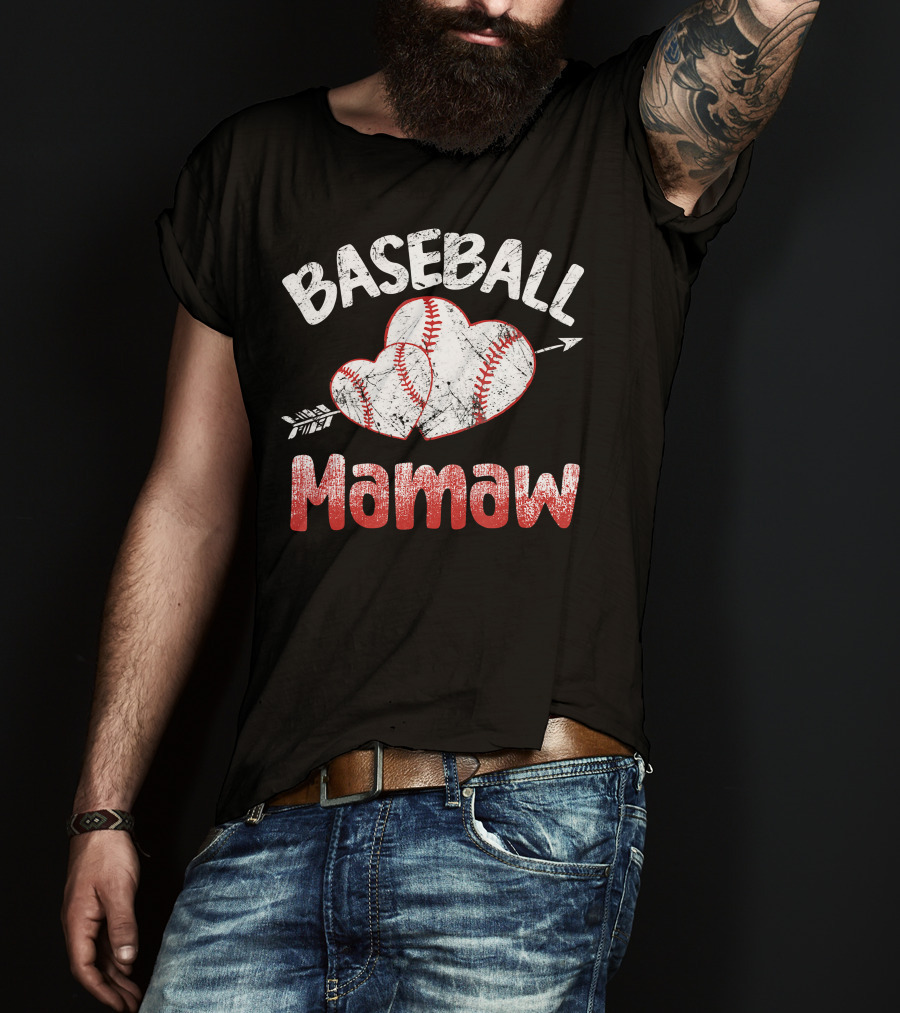 Baseball Mamaw Heart Arrow Baseball Stitching T-Shirt