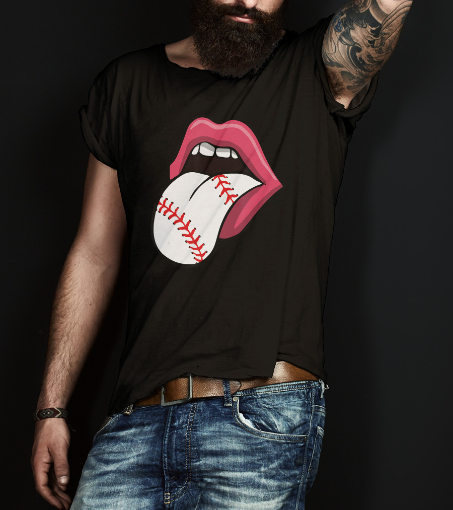 Red Lips Baseball Tongue Kiss T-Shirt