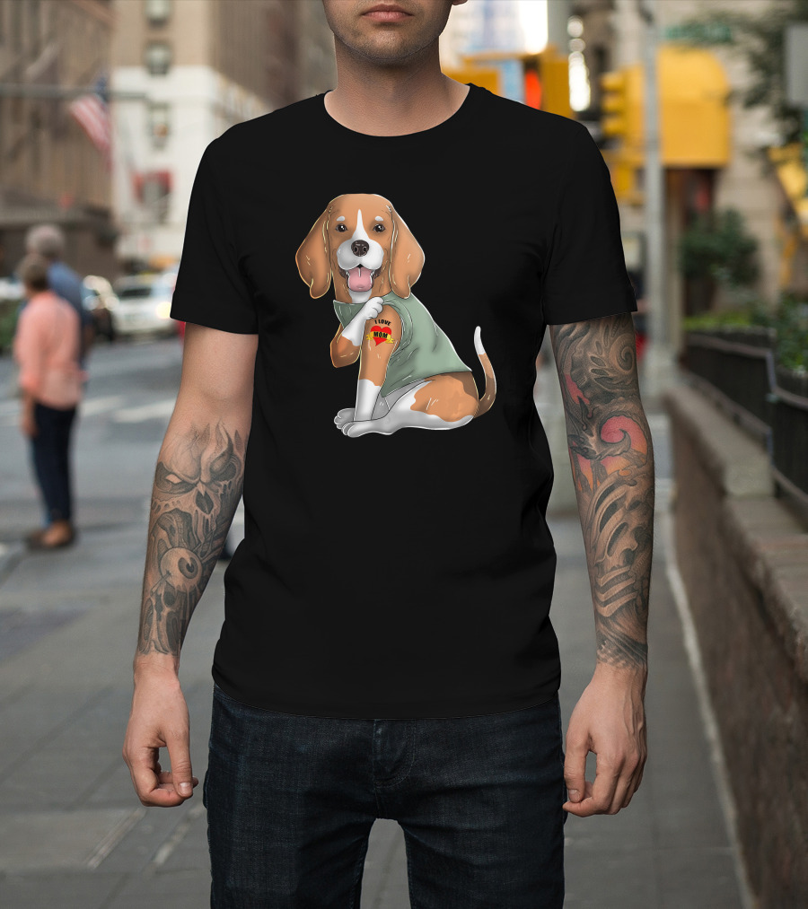 Beagle I Love Mom Tattoo on Dog's Arm T-Shirt