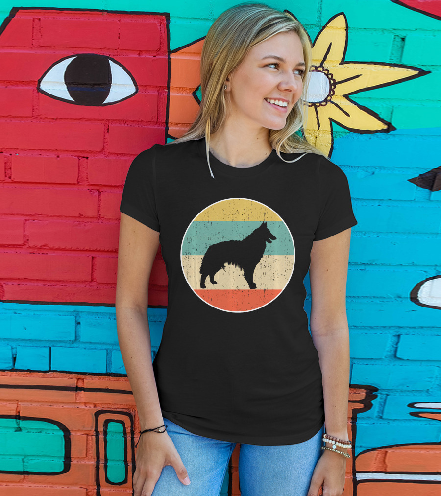 Belgian Tervuren Dog Vintage Silhouette Retro Stripes T-Shirt