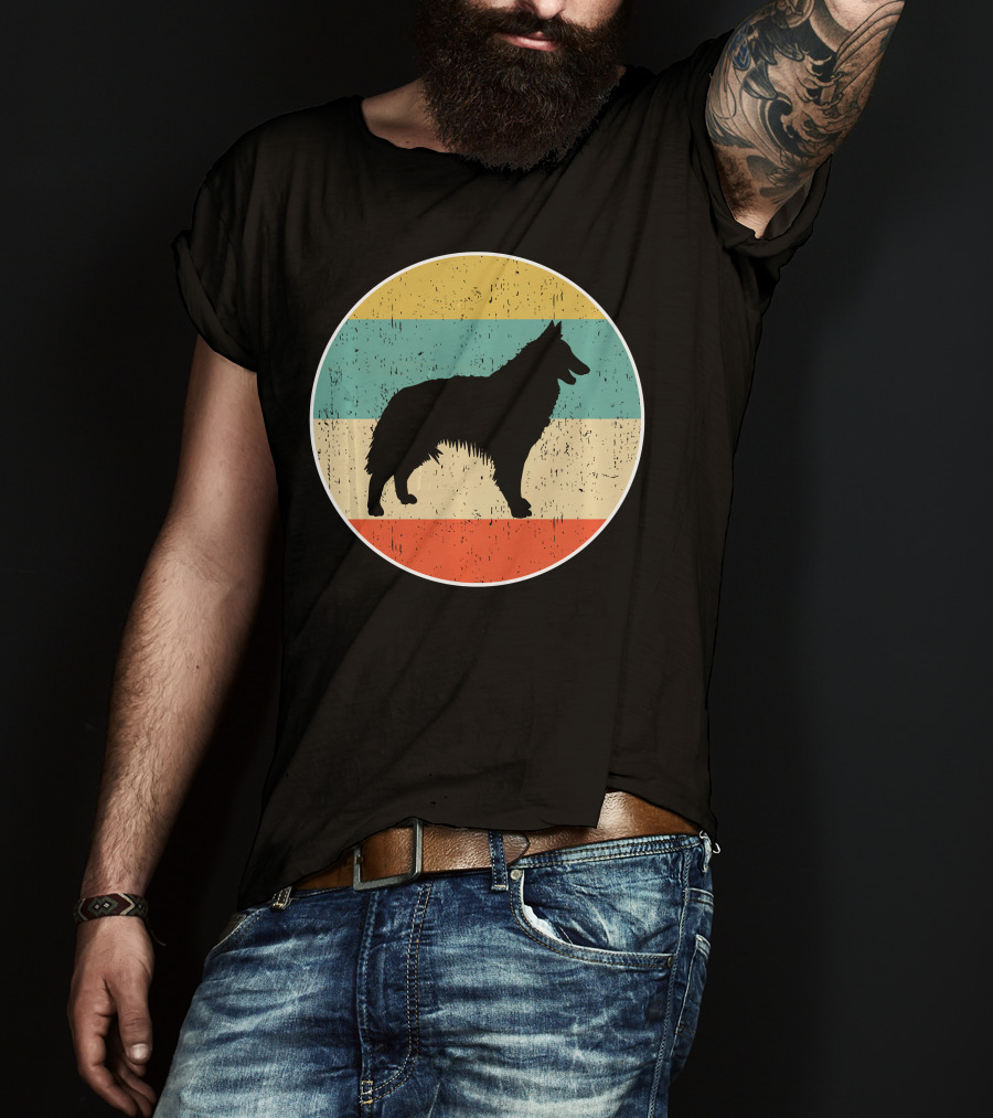 Belgian Tervuren Dog Vintage Silhouette Retro Stripes T-Shirt