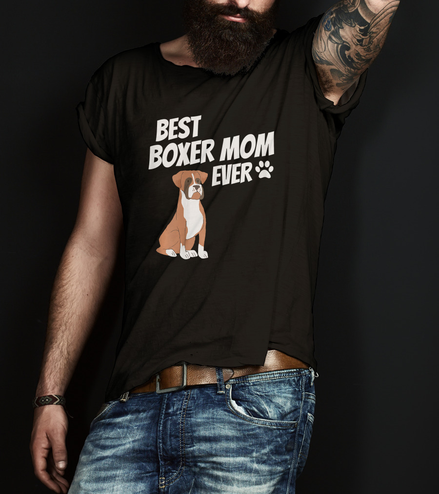 Best Boxer Mom Ever With Cute Dog And Paw Prints T-Shirt