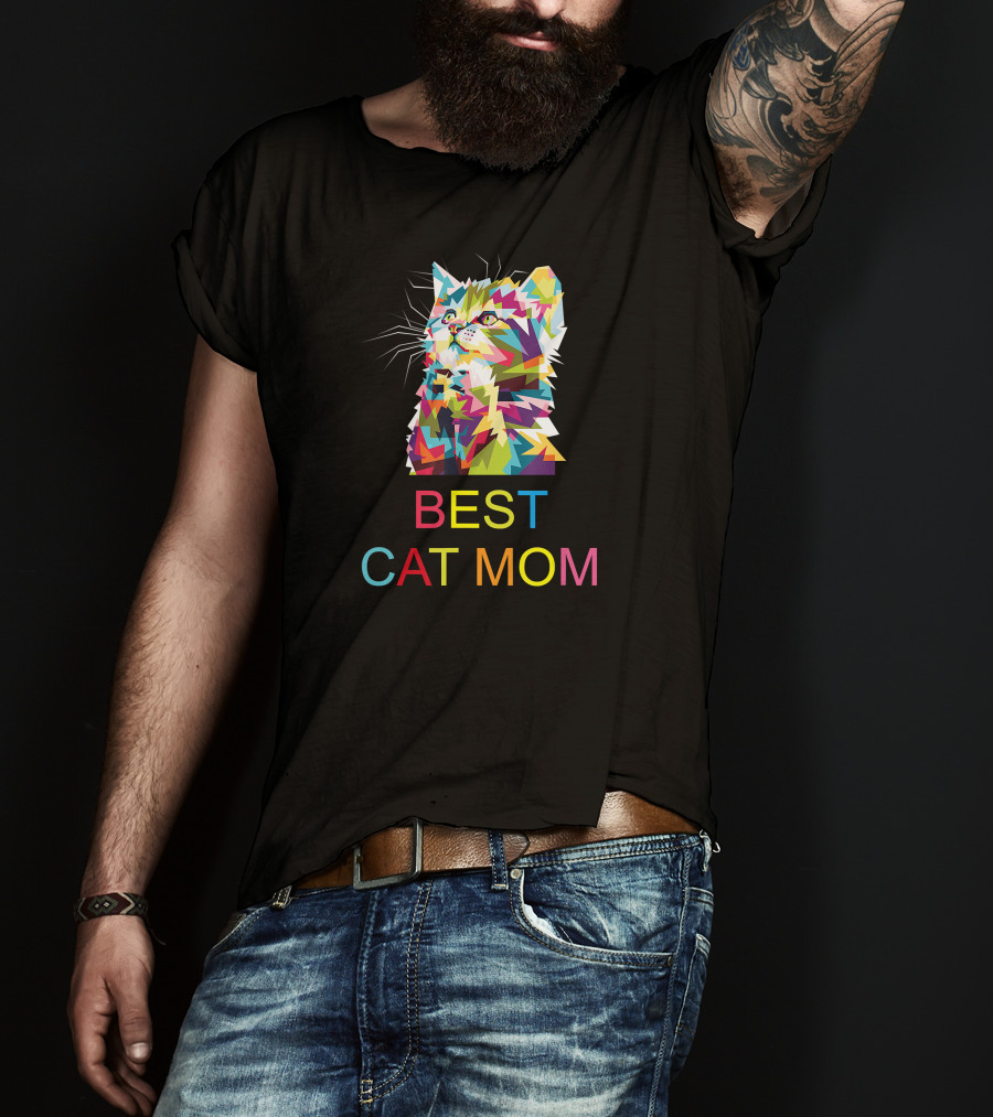 Best Cat Mom Ever Cute Cat Lady Colorful Geometric Kitten T-Shirt