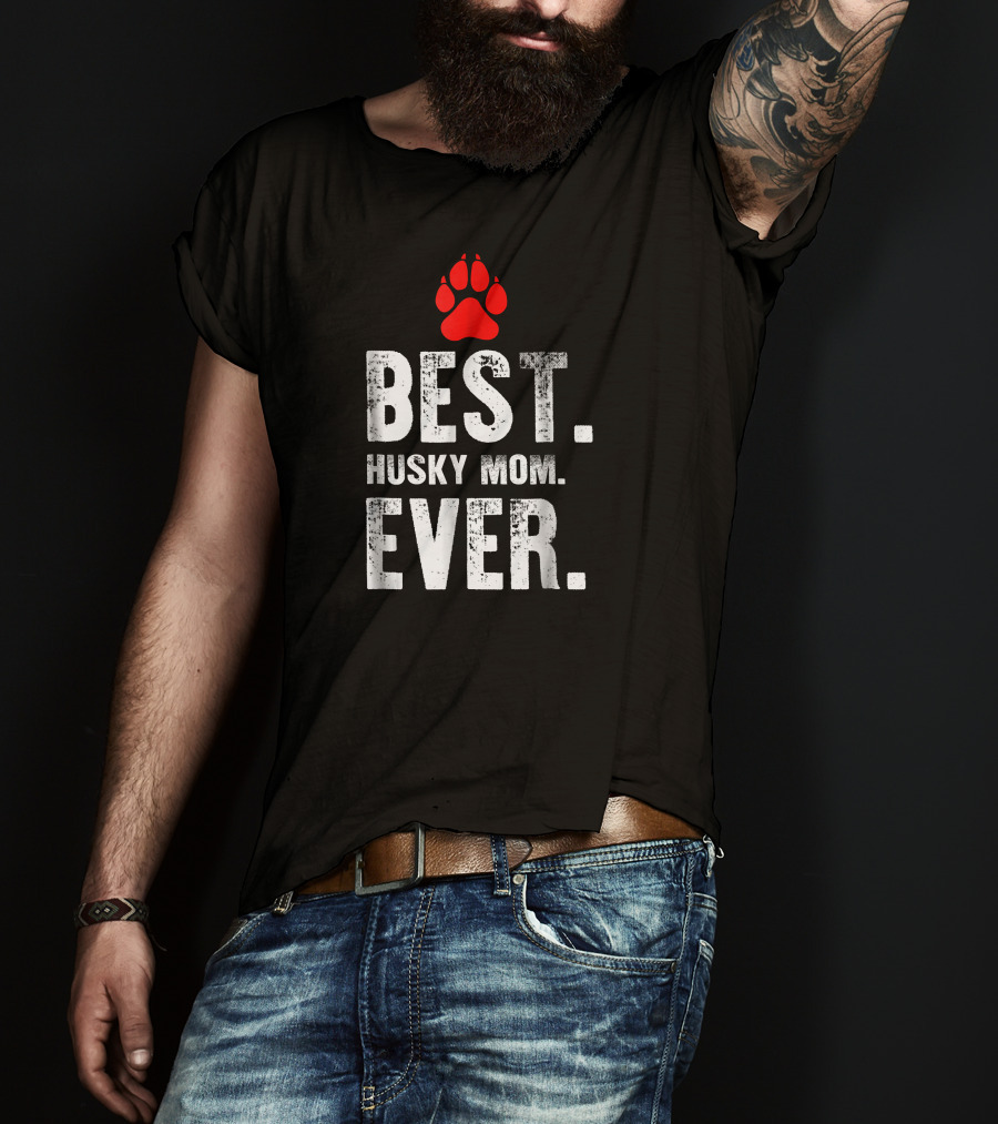 Best Husky Mom Ever With Red Paw Prints T-Shirt