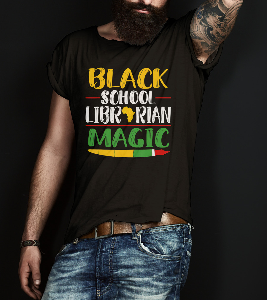 Black School Librarian Magic Africa Map Pencil T-Shirt