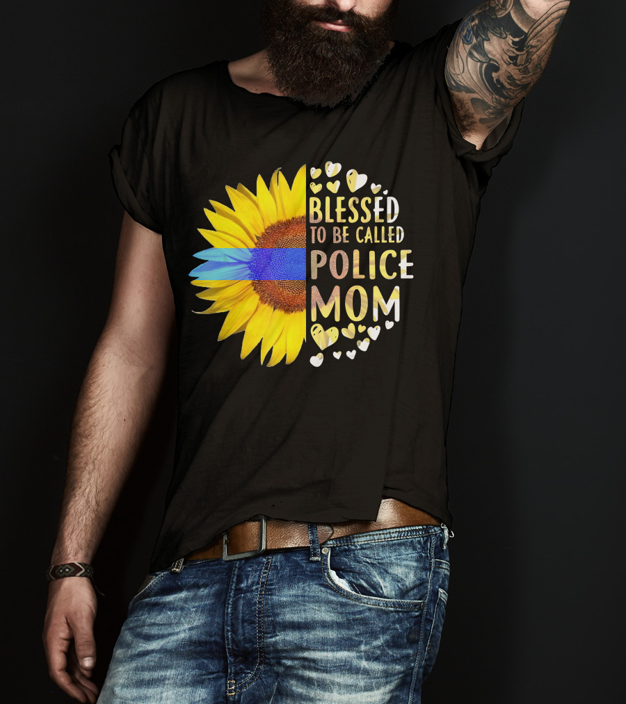 Blessed To Be Called Police Mom Sunflower Heart Elements T-Shirt