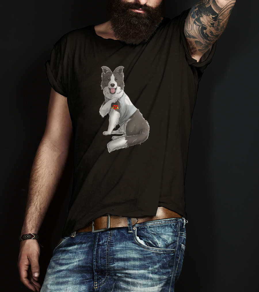Border Collie Heart Tattoo I Love Mom Dog T-Shirt