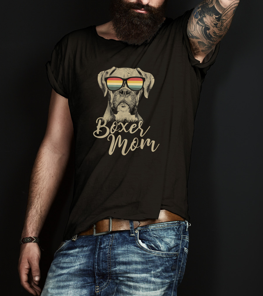 Boxer Mom Funny Boxer Dog With Colorful Sunglasses T-Shirt