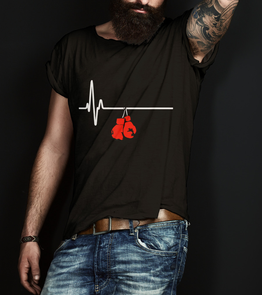 Boxing Gloves Heartbeat MMA Red Glove Pulse Line T-Shirt