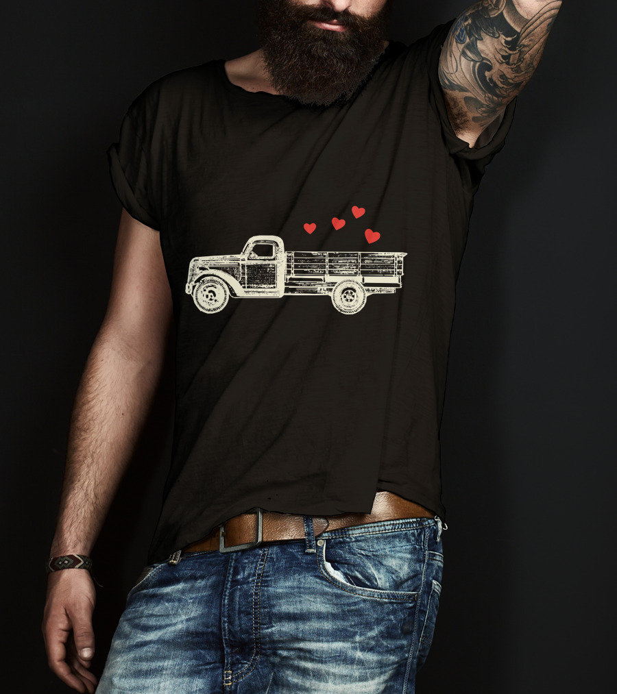 Boys Vintage Truck Hearts Cute Valentine T-Shirt