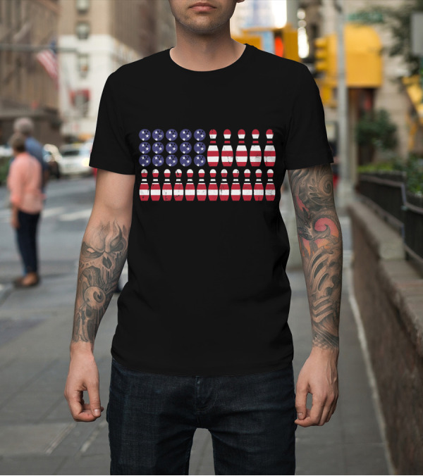 Shirt: American Flag Bowling Balls Pins Patriotic T-Shirt American Flag Bowling Balls Pins Patriotic T-Shirt