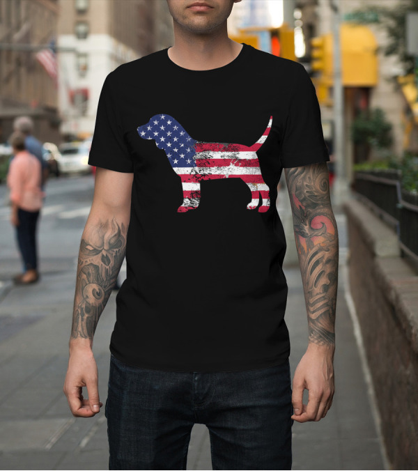 Shirt: Patriotic Dog Beagle with American Flag T-Shirt Patriotic Dog Beagle with American Flag T-Shirt