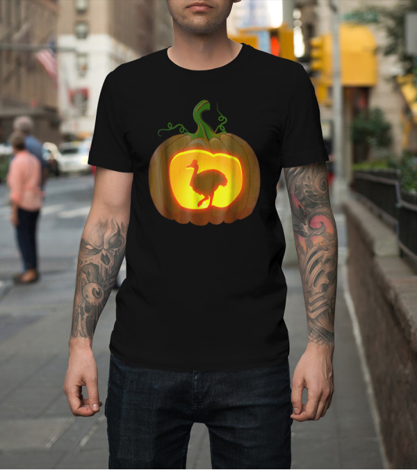 Shirt: Cassowary Bird Silhouette Inside Glowing Pumpkin T-Shirt Cassowary Bird Silhouette Inside Glowing Pumpkin T-Shirt
