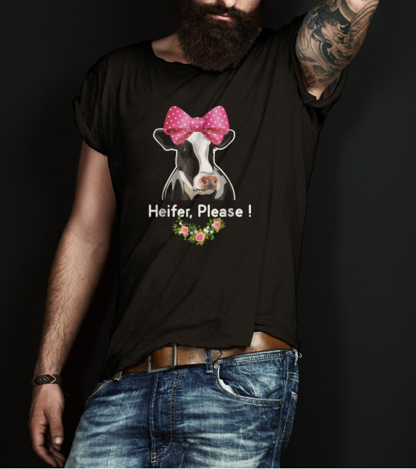 Cow Lovers Heifer Please Cute Bow Floral Accent T-Shirt