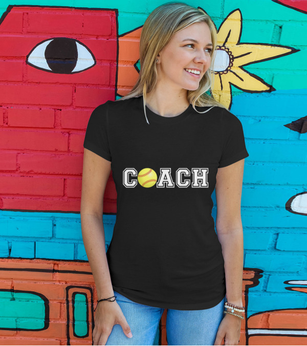 Softball Coach Bold Lettering With Yellow Ball T-Shirt