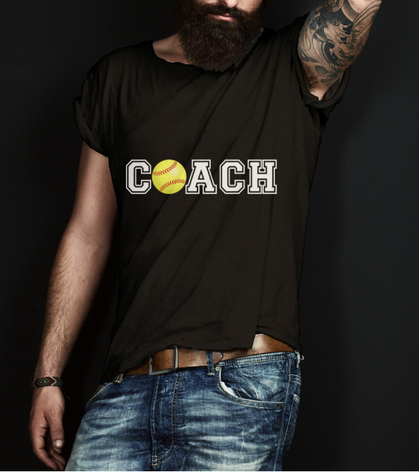 Softball Coach Bold Lettering With Yellow Ball T-Shirt