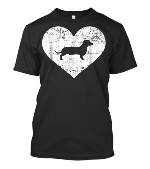 Distressed Dachshund Inside Heart Shape T-Shirt