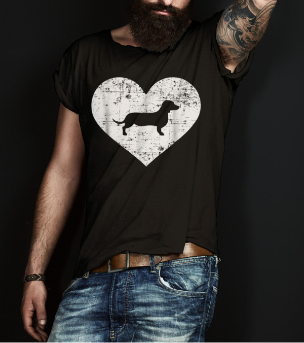 Distressed Dachshund Inside Heart Shape T-Shirt