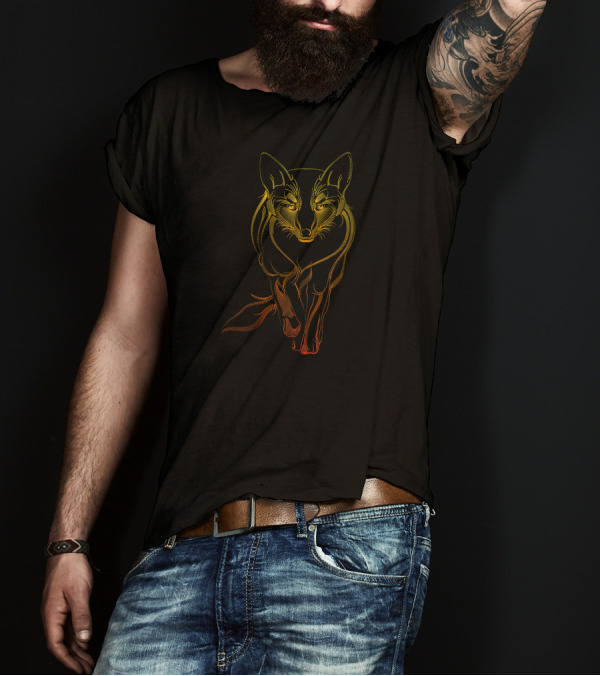 Fox Dot Line Art Cute Animal Drawing Neon Gradient T-Shirt