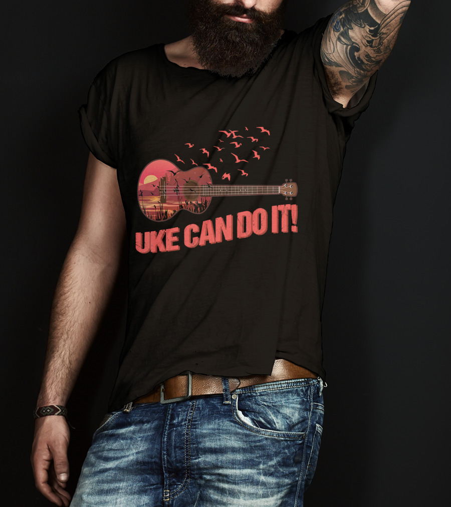 Uke Can Do It Sunset Birds And Lake Scene T-Shirt