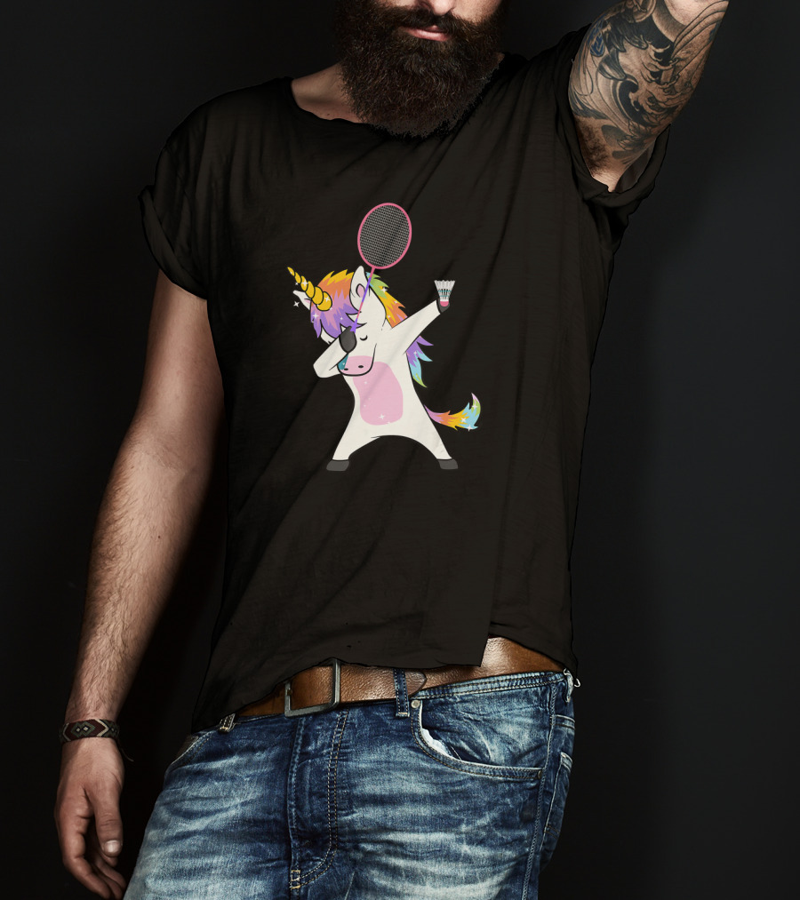 Unicorn Dabbing With Badminton Racket And Shuttlecock T-Shirt