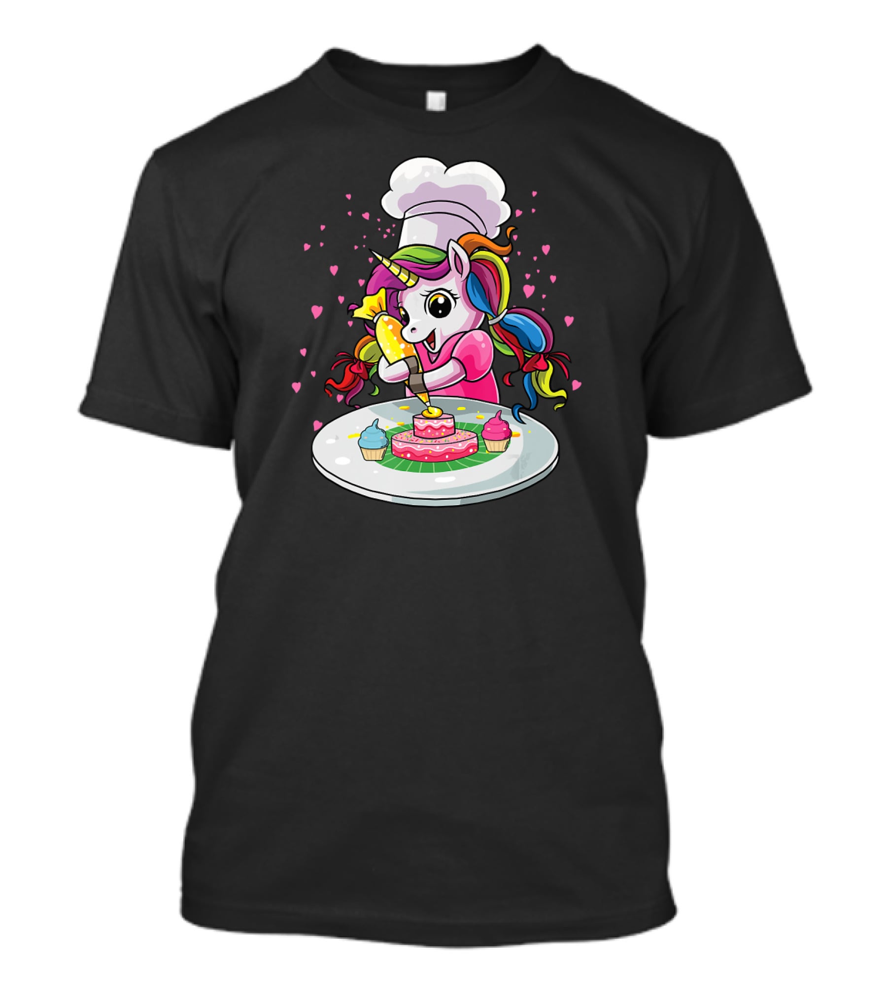 Unicorn Chef Decorating Colorful Cupcakes And Cake T-Shirt