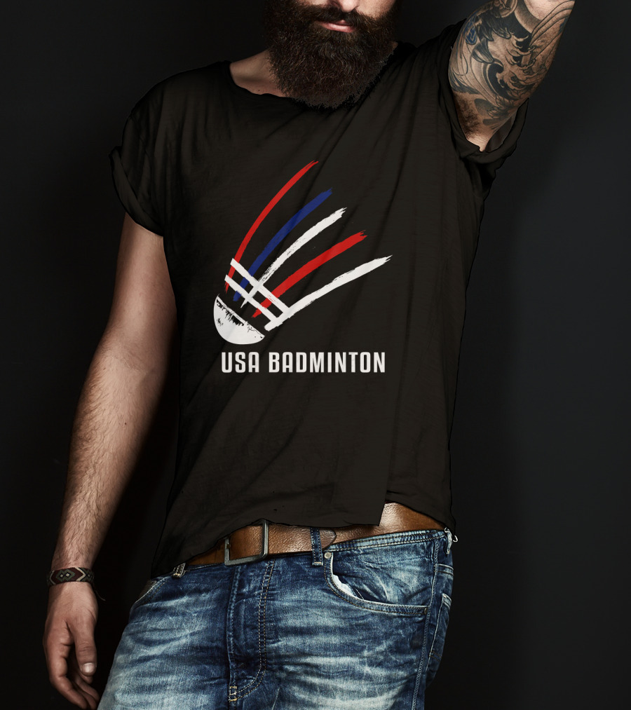 USA Badminton Shuttlecock Red White Blue Striped Sport T-Shirt