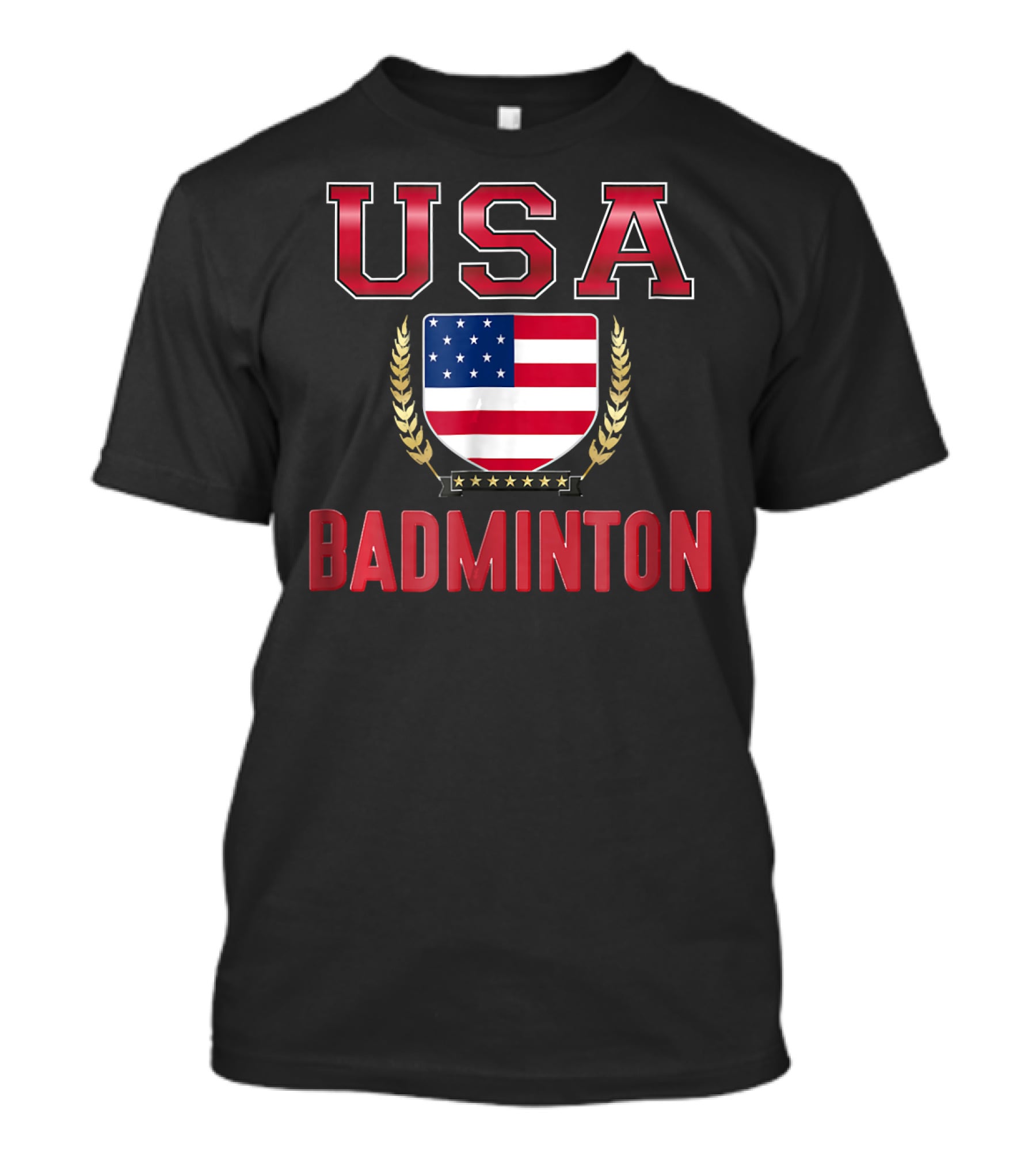 USA Badminton Stars And Stripes Shield Emblem T-Shirt