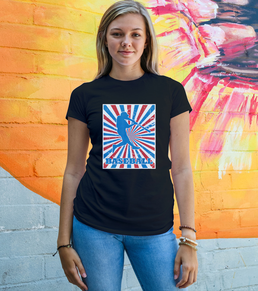 Vintage American Baseball Red White Blue Str Baseball Player T-Shirt