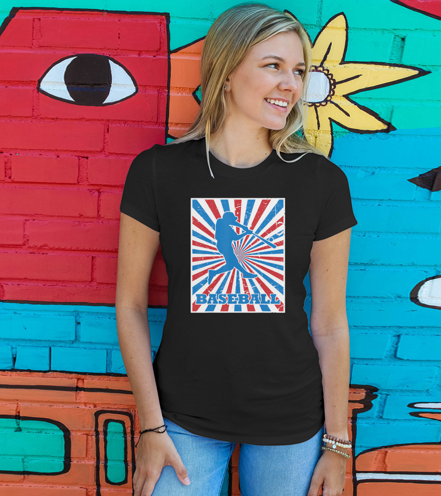 Vintage American Baseball Red White Blue Str Baseball Player T-Shirt
