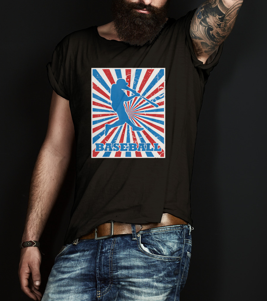 Vintage American Baseball Red White Blue Str Baseball Player T-Shirt