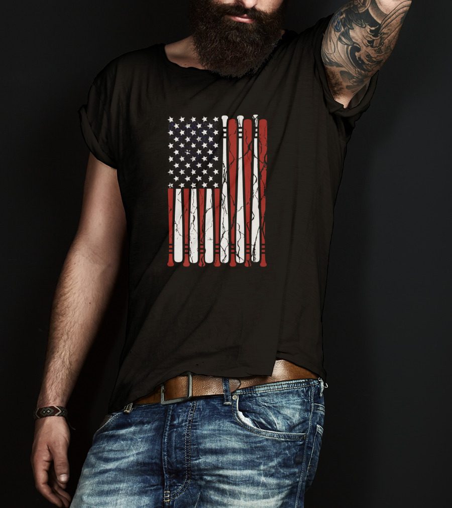 Vintage Distressed American Flag With Baseball Bats T-Shirt