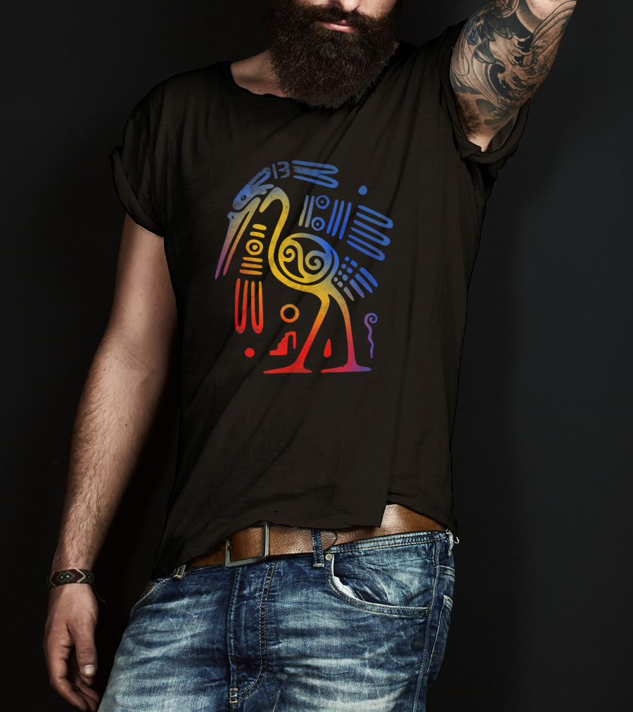 Vintage Aztec Bird Drawing With Temple Arch Elements T-Shirt