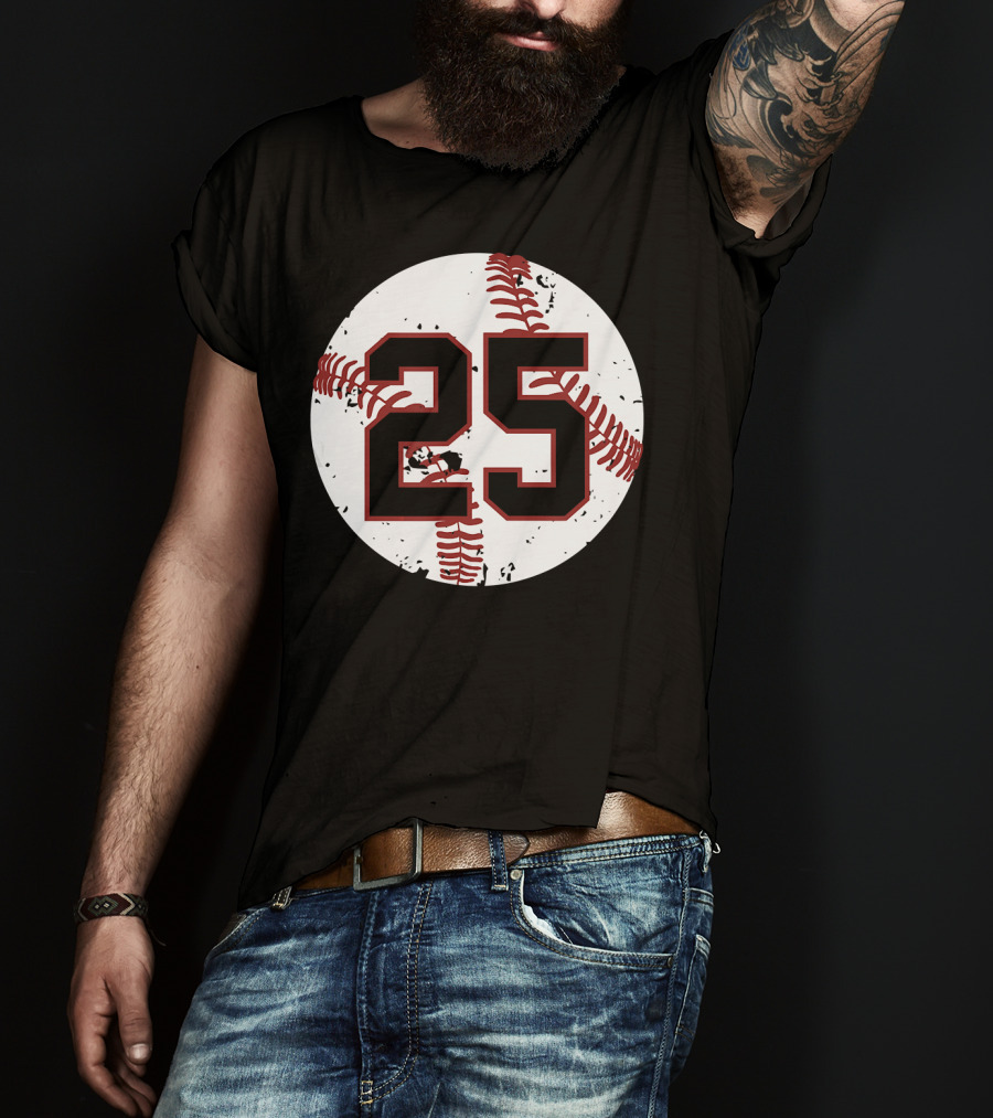 Vintage Baseball Number 25 Circle Pattern Cool Sof T-Shirt