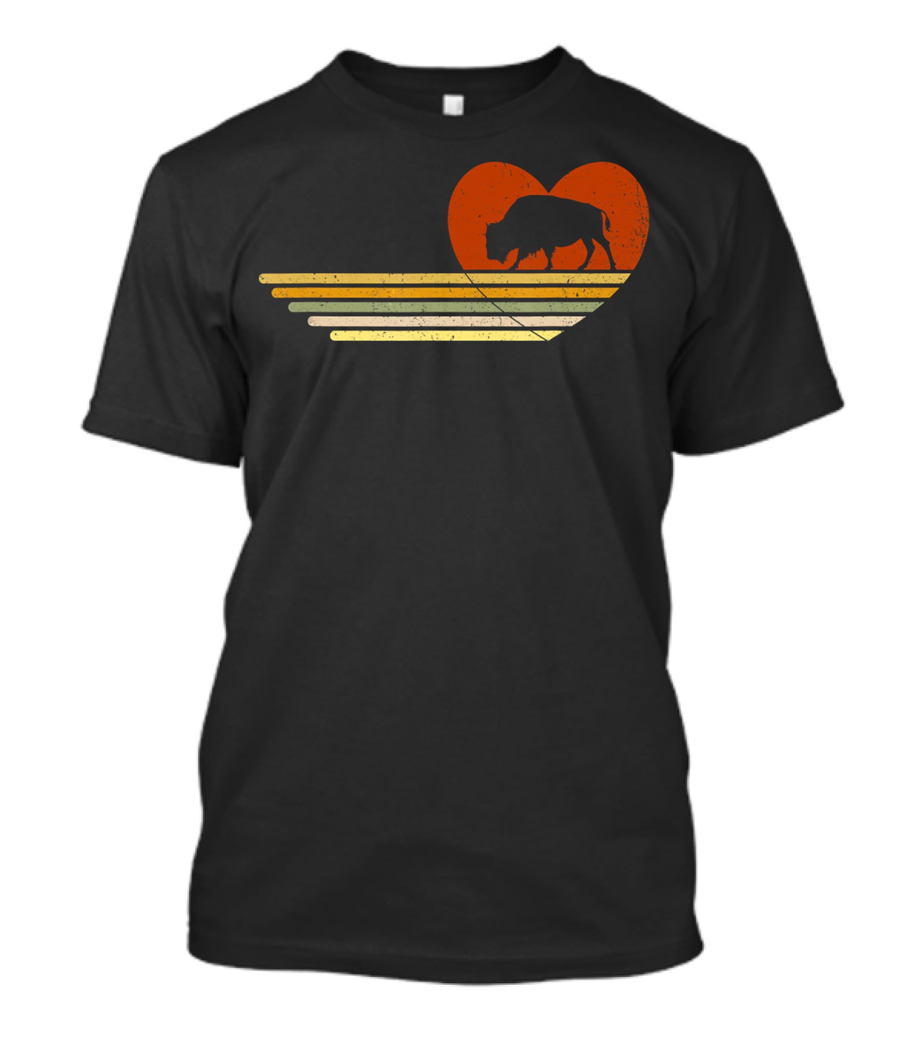 Vintage Bison Heart Retro Sunset Stripes T-Shirt