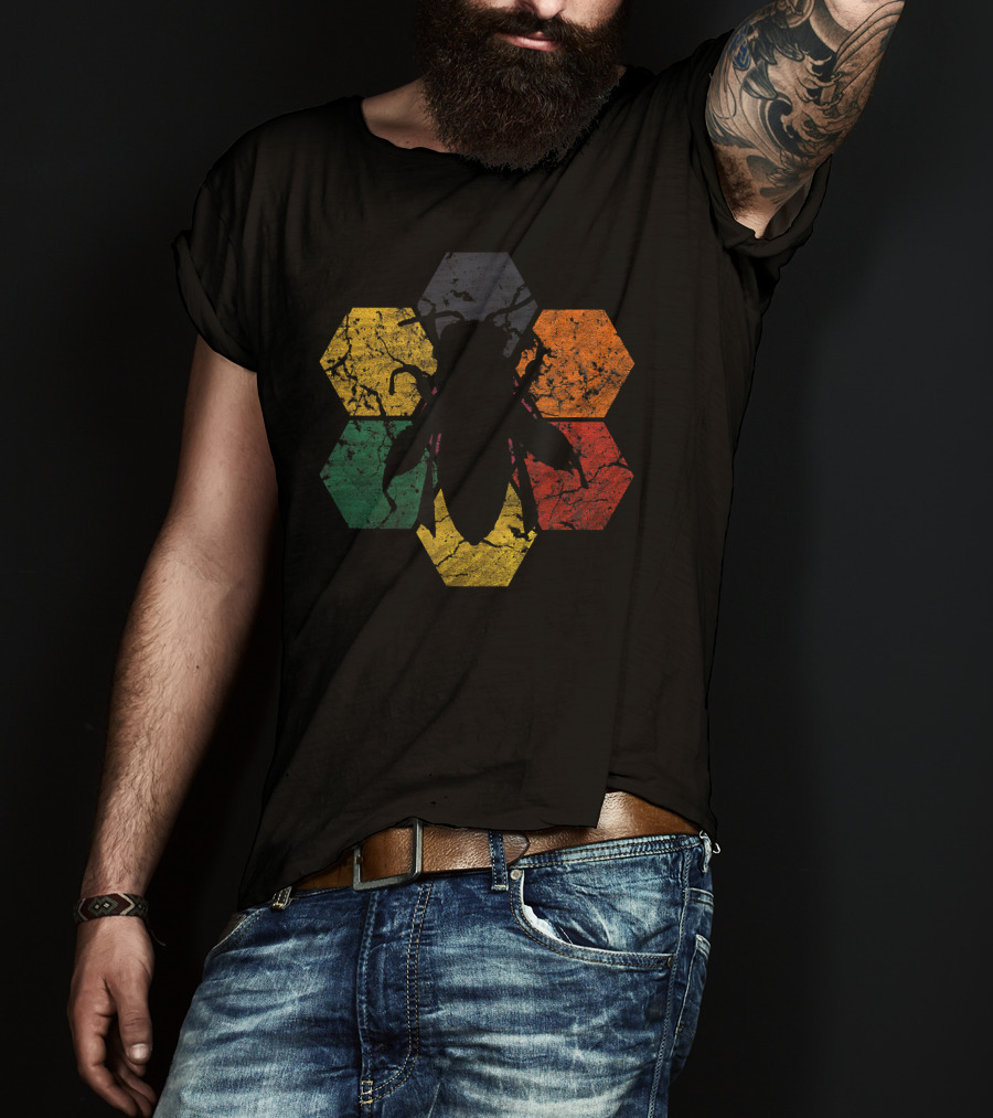 Vintage Hexagon Honey Bee Silhouette Retro Color Blocks T-Shirt