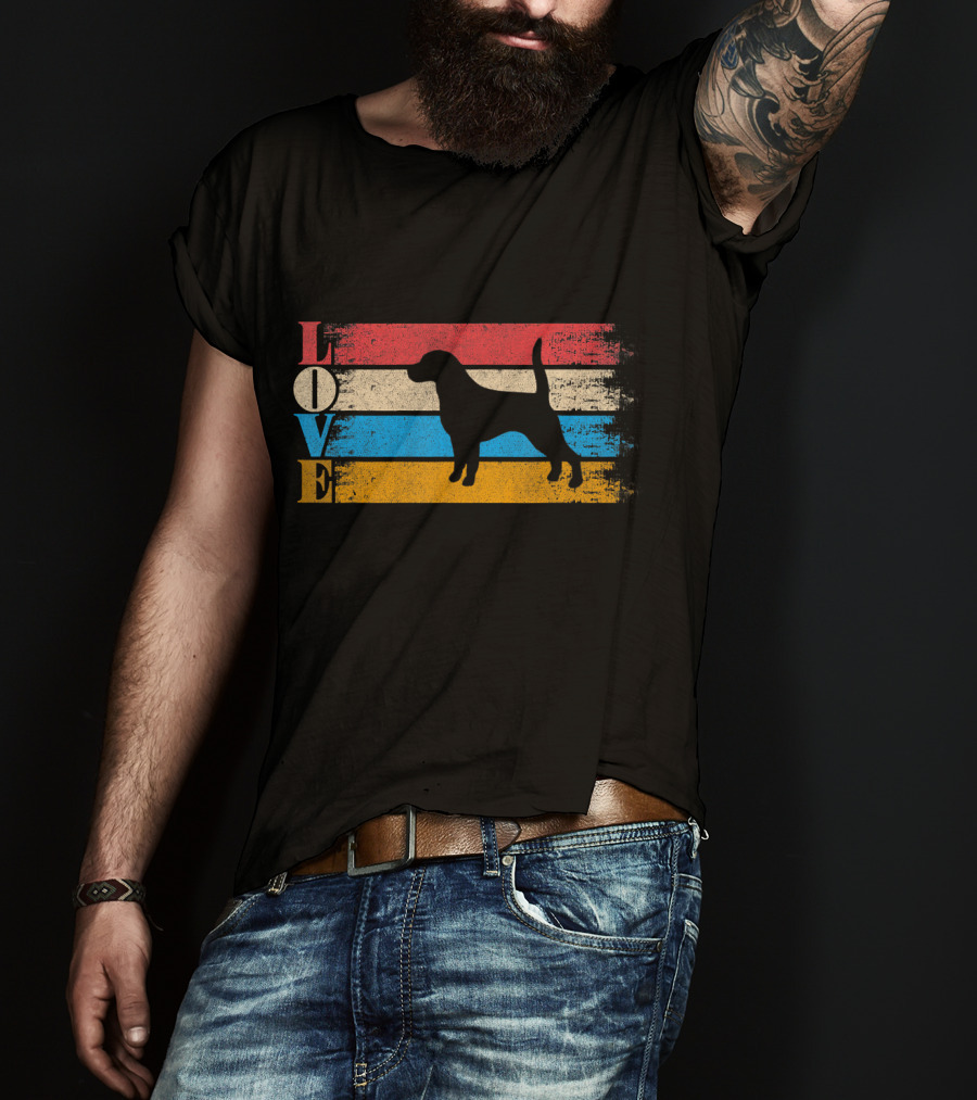 Vintage Love Beagle Dog Silhouette Stripes T-Shirt
