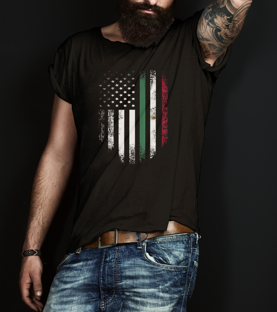 Vintage Mexican Roots American Grown Mex Flag Fusion T-Shirt