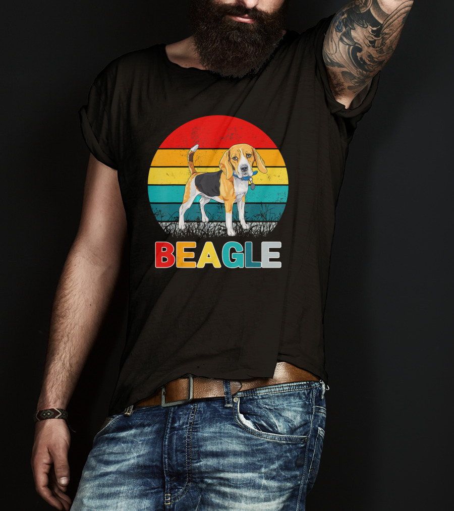 Vintage Beagle Retro Stripes Graphics T-Shirt