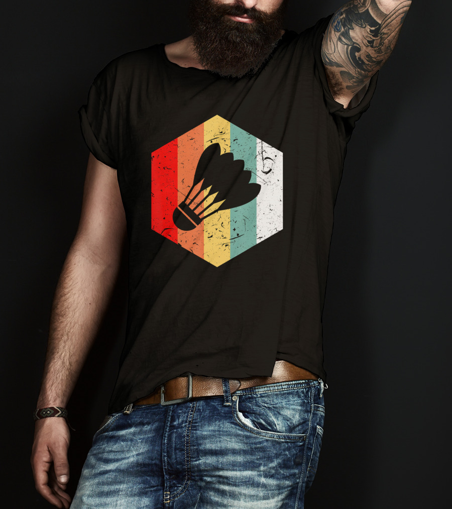 Vintage Shuttlecock Retro Hexagon Sports T-Shirt