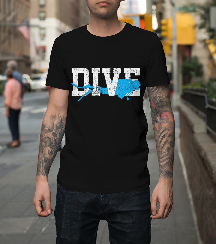 Vintage Scuba Diving Dive Diver Station Scho Bold Dive Text With Diver T-Shirt
