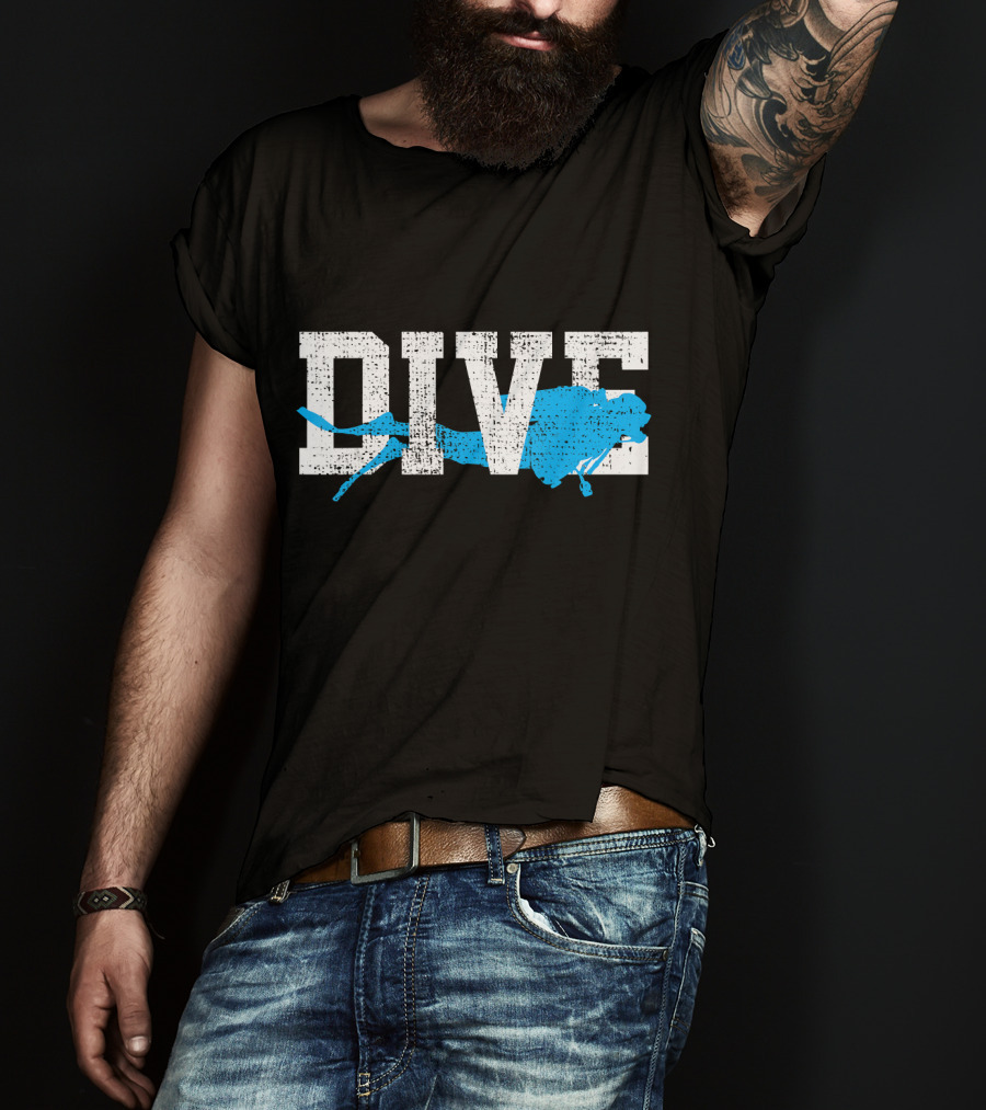 Vintage Scuba Diving Dive Diver Station Scho Bold Dive Text With Diver T-Shirt