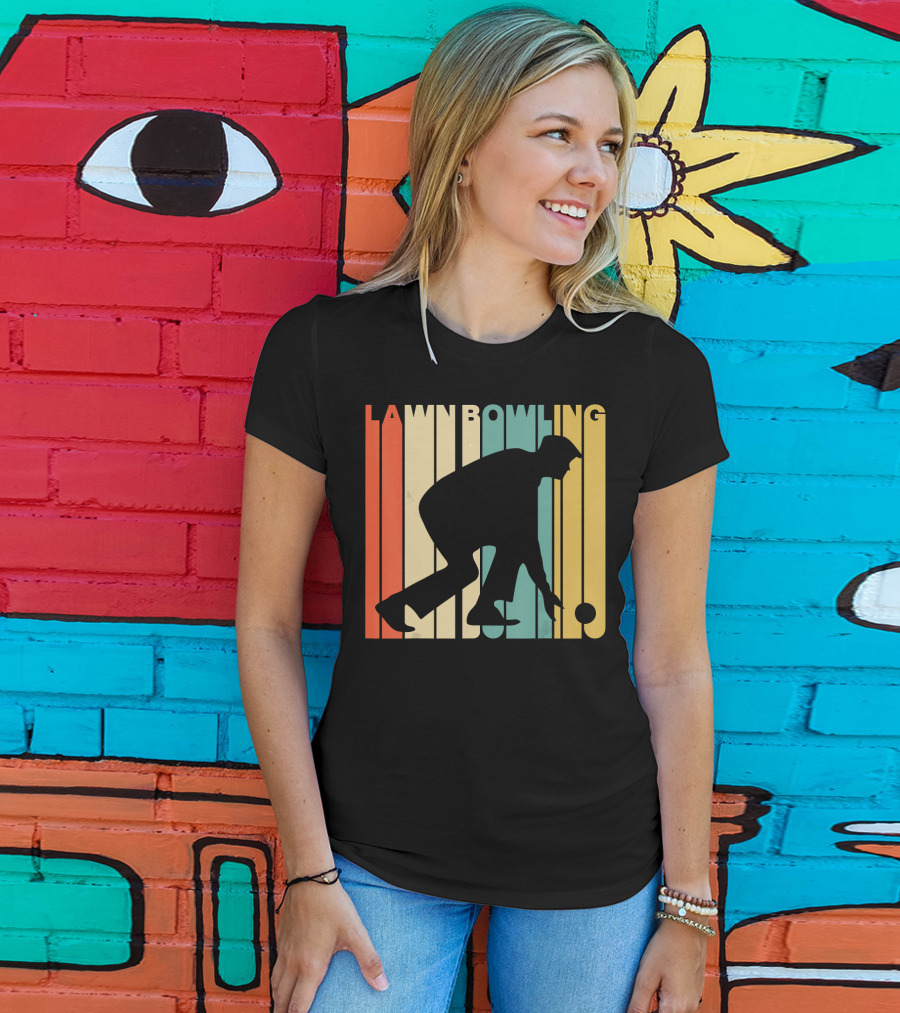 Vintage Lawn Bowling Silhouette Retro Stripes T-Shirt