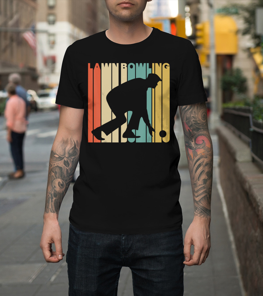 Vintage Lawn Bowling Silhouette Retro Stripes T-Shirt
